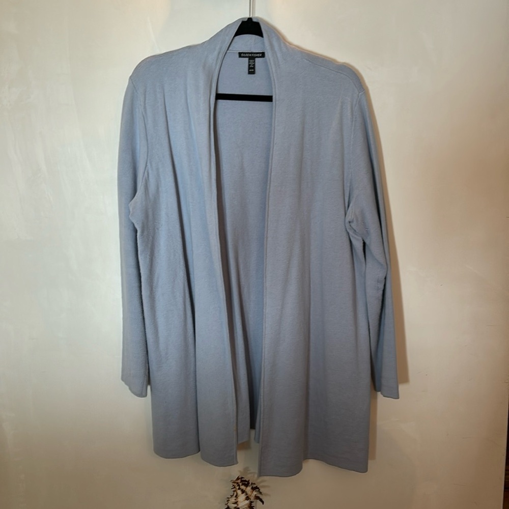Eileen Fisher. Light blue cardigan. Very soft. Excellent condition.
